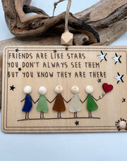 Sea Glass Friendship Ornament, Friends are like Stars, Personalized BFF Group Gift, Handmade Wooden Art