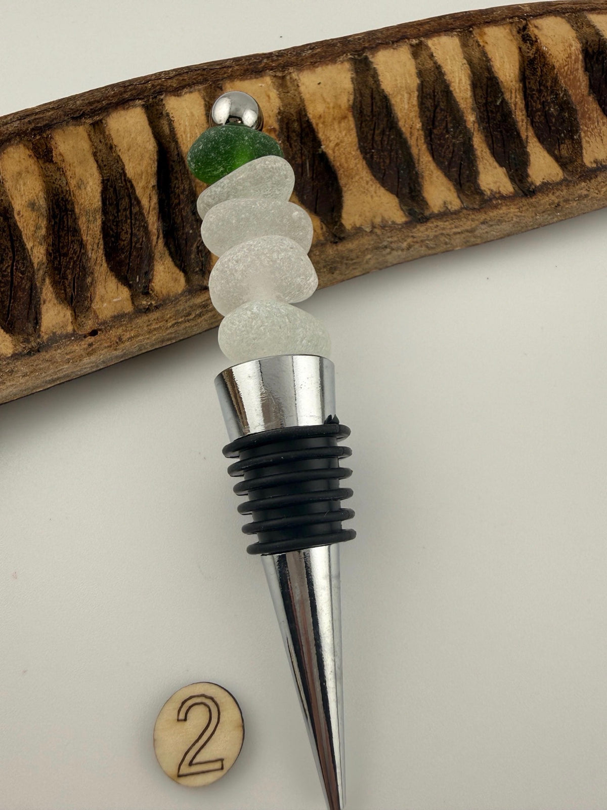 Caribbean Sea Glass Wine Bottle Stopper, Coastal Hostess Gift, Handmade Beach House Decor