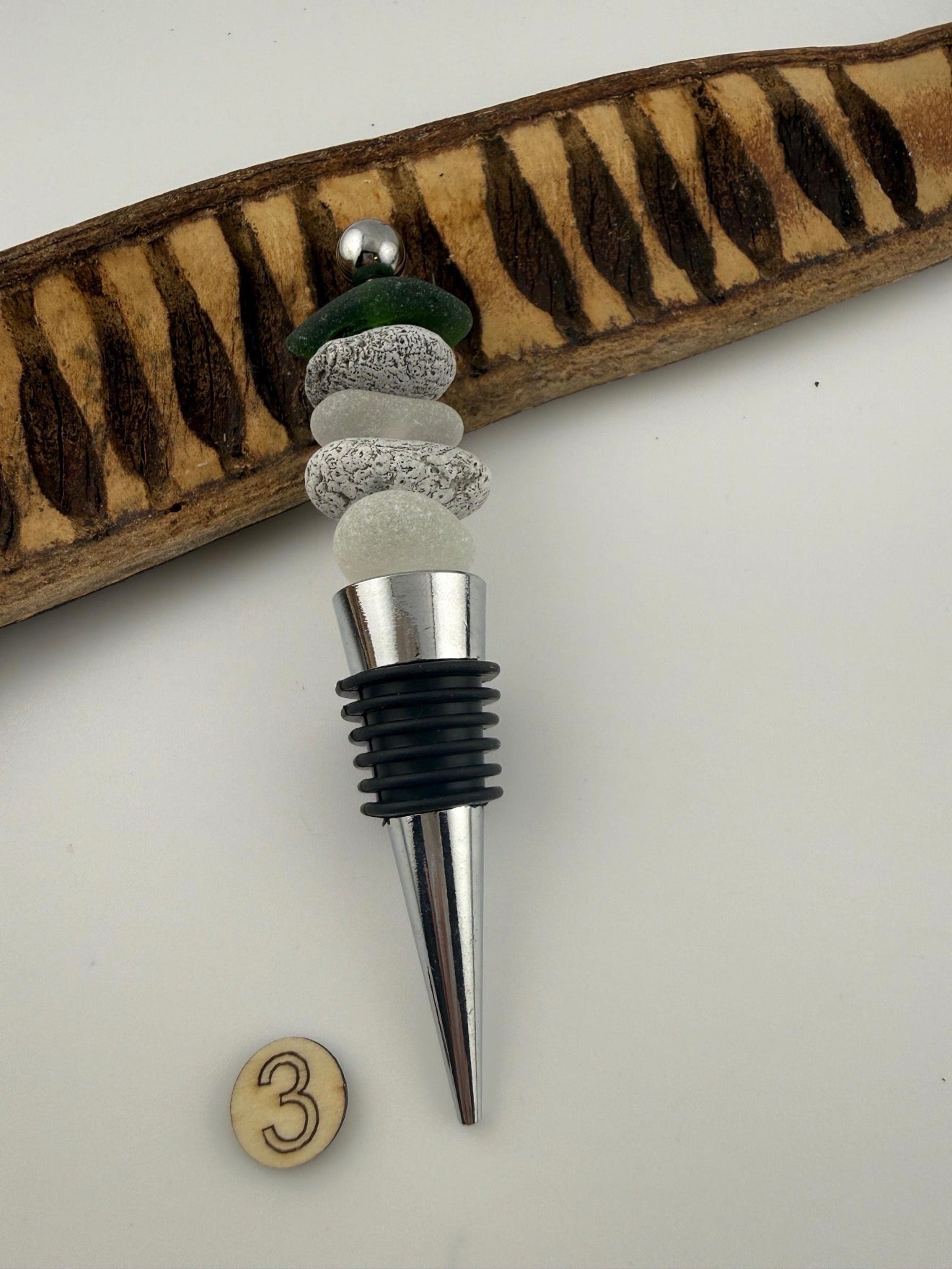 Caribbean Sea Glass Wine Bottle Stopper, Coastal Hostess Gift, Handmade Beach House Decor