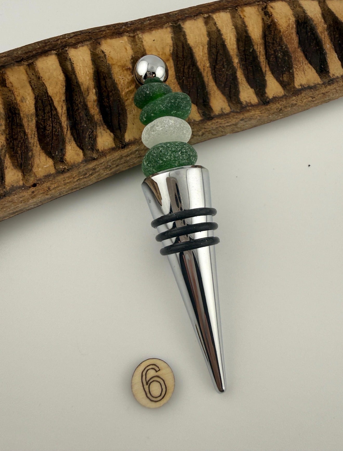 Caribbean Sea Glass Wine Bottle Stopper, Coastal Hostess Gift, Handmade Beach House Decor