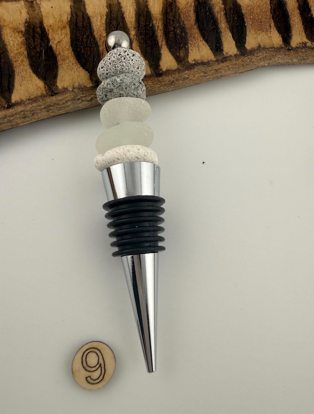 Caribbean Sea Glass Wine Bottle Stopper, Coastal Hostess Gift, Handmade Beach House Decor