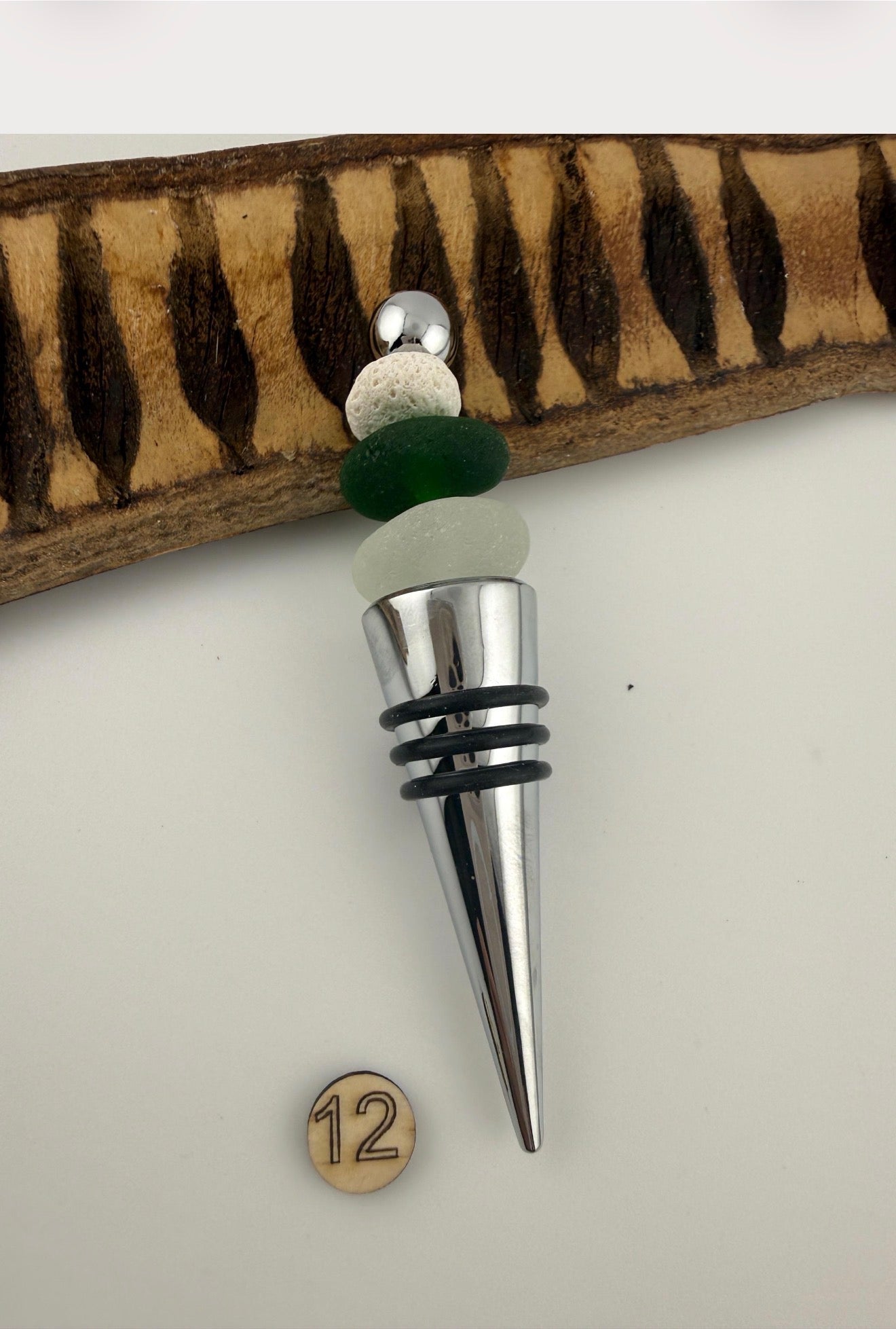 Caribbean Sea Glass Wine Bottle Stopper, Coastal Hostess Gift, Handmade Beach House Decor