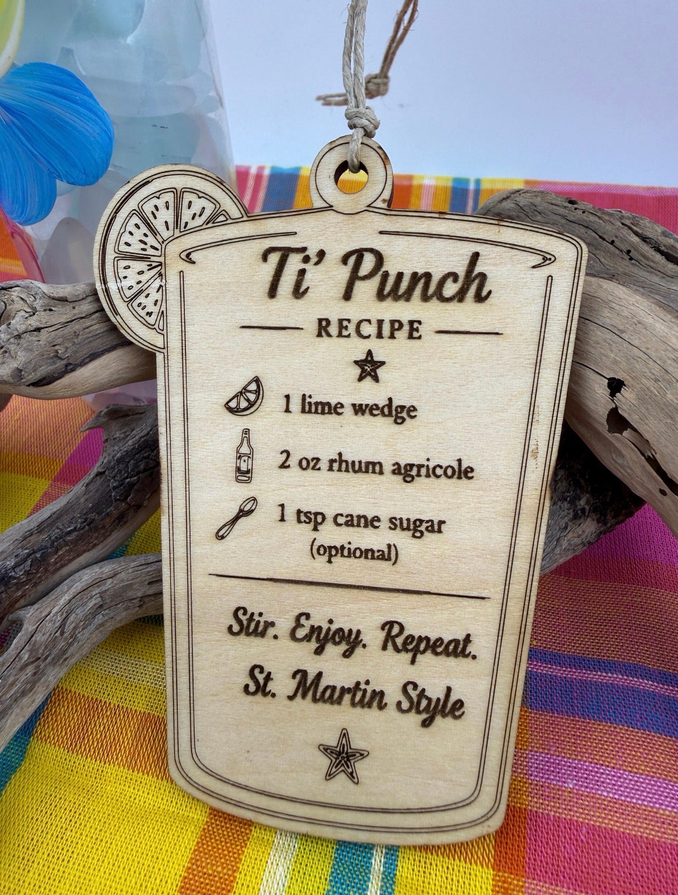 Caribbean Ice Cocktail Ornament Set, Real Sea Glass Christmas Ornaments, Mojito Piña Colada Ti Punch Pain Killer Decor