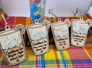 Caribbean Ice Cocktail Ornament Set, Real Sea Glass Christmas Ornaments, Mojito Piña Colada Ti Punch Pain Killer Decor
