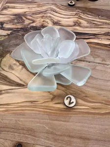 Seacculents™ Authentic Caribbean Sea Glass Succulent in Engraved Wooden Pot | Coastal Desk Decor | Beach House Gift | Saint Martin Sea Glass