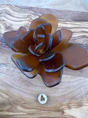 Seacculents™ Authentic Caribbean Sea Glass Succulent in Engraved Wooden Pot | Coastal Desk Decor | Beach House Gift | Saint Martin Sea Glass
