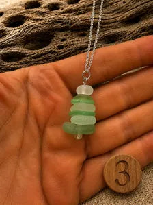 Caribbean Sea Glass Cairn Necklace, Remembrance Jewelry, Memorial Gift, Genuine Sea Glass Pendant, Coastal Jewelry