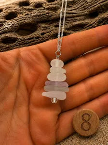 Caribbean Sea Glass Cairn Necklace, Remembrance Jewelry, Memorial Gift, Genuine Sea Glass Pendant, Coastal Jewelry
