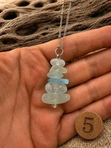 Caribbean Sea Glass Cairn Necklace, Remembrance Jewelry, Memorial Gift, Genuine Sea Glass Pendant, Coastal Jewelry