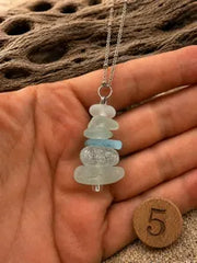 Caribbean Sea Glass Cairn Necklace, Remembrance Jewelry, Memorial Gift, Genuine Sea Glass Pendant, Coastal Jewelry