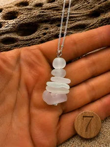 Caribbean Sea Glass Cairn Necklace, Remembrance Jewelry, Memorial Gift, Genuine Sea Glass Pendant, Coastal Jewelry