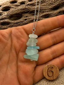 Caribbean Sea Glass Cairn Necklace, Remembrance Jewelry, Memorial Gift, Genuine Sea Glass Pendant, Coastal Jewelry