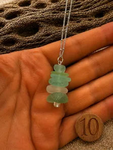 Caribbean Sea Glass Cairn Necklace, Remembrance Jewelry, Memorial Gift, Genuine Sea Glass Pendant, Coastal Jewelry