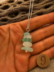 Caribbean Sea Glass Cairn Necklace, Remembrance Jewelry, Memorial Gift, Genuine Sea Glass Pendant, Coastal Jewelry