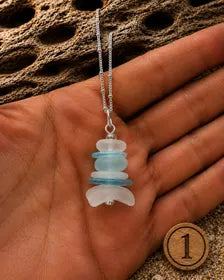 Caribbean Sea Glass Cairn Necklace, Remembrance Jewelry, Memorial Gift, Genuine Sea Glass Pendant, Coastal Jewelry