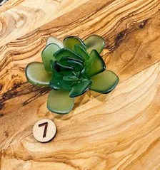 Seacculents™ Authentic Caribbean Sea Glass Succulent in Engraved Wooden Pot | Coastal Desk Decor | Beach House Gift | Saint Martin Sea Glass