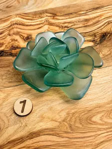 Seacculents™ Authentic Caribbean Sea Glass Succulent in Engraved Wooden Pot | Coastal Desk Decor | Beach House Gift | Saint Martin Sea Glass