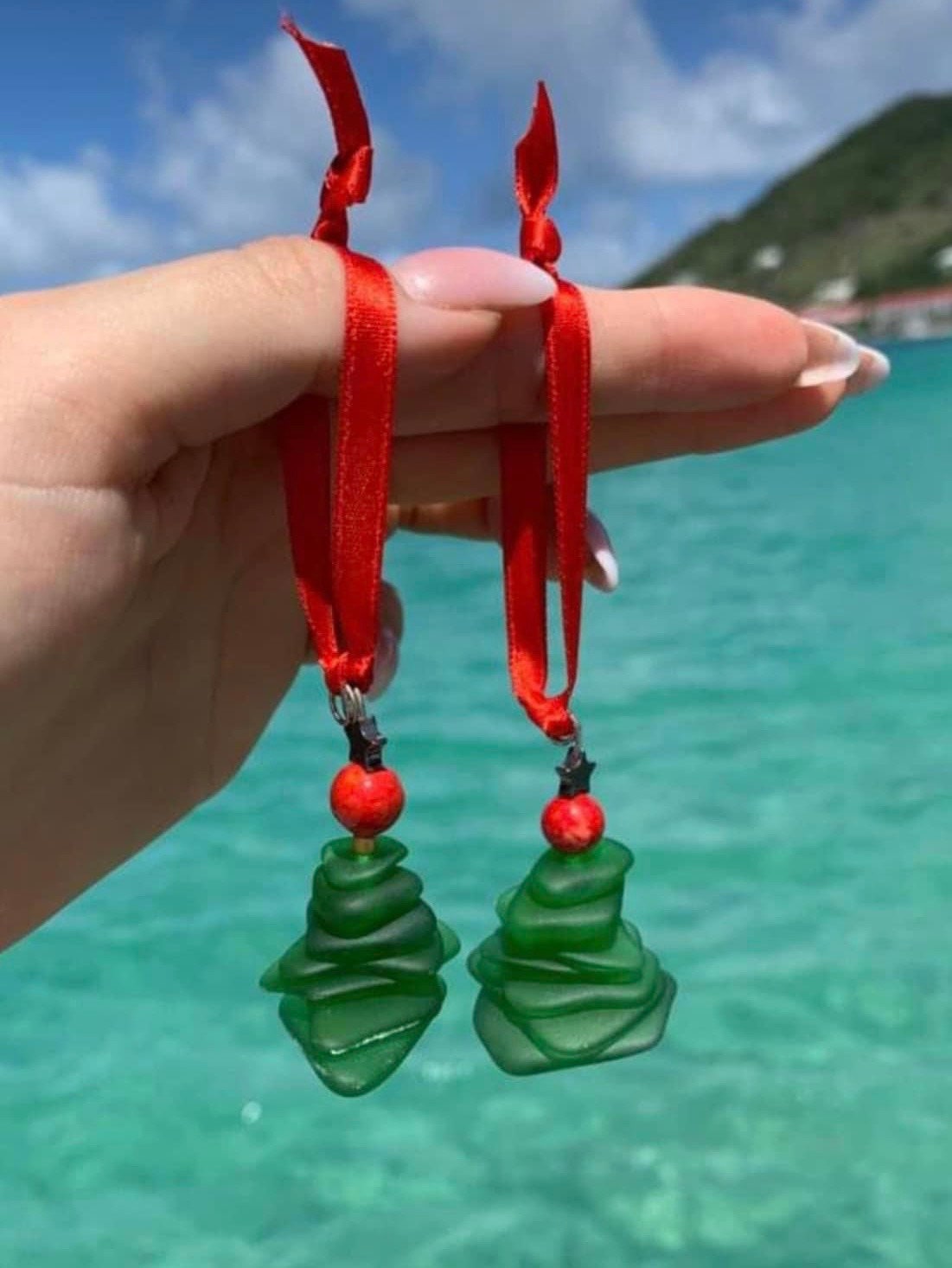 Handmade Sea Glass Christmas Tree Ornament – Caribbean Holiday Decor