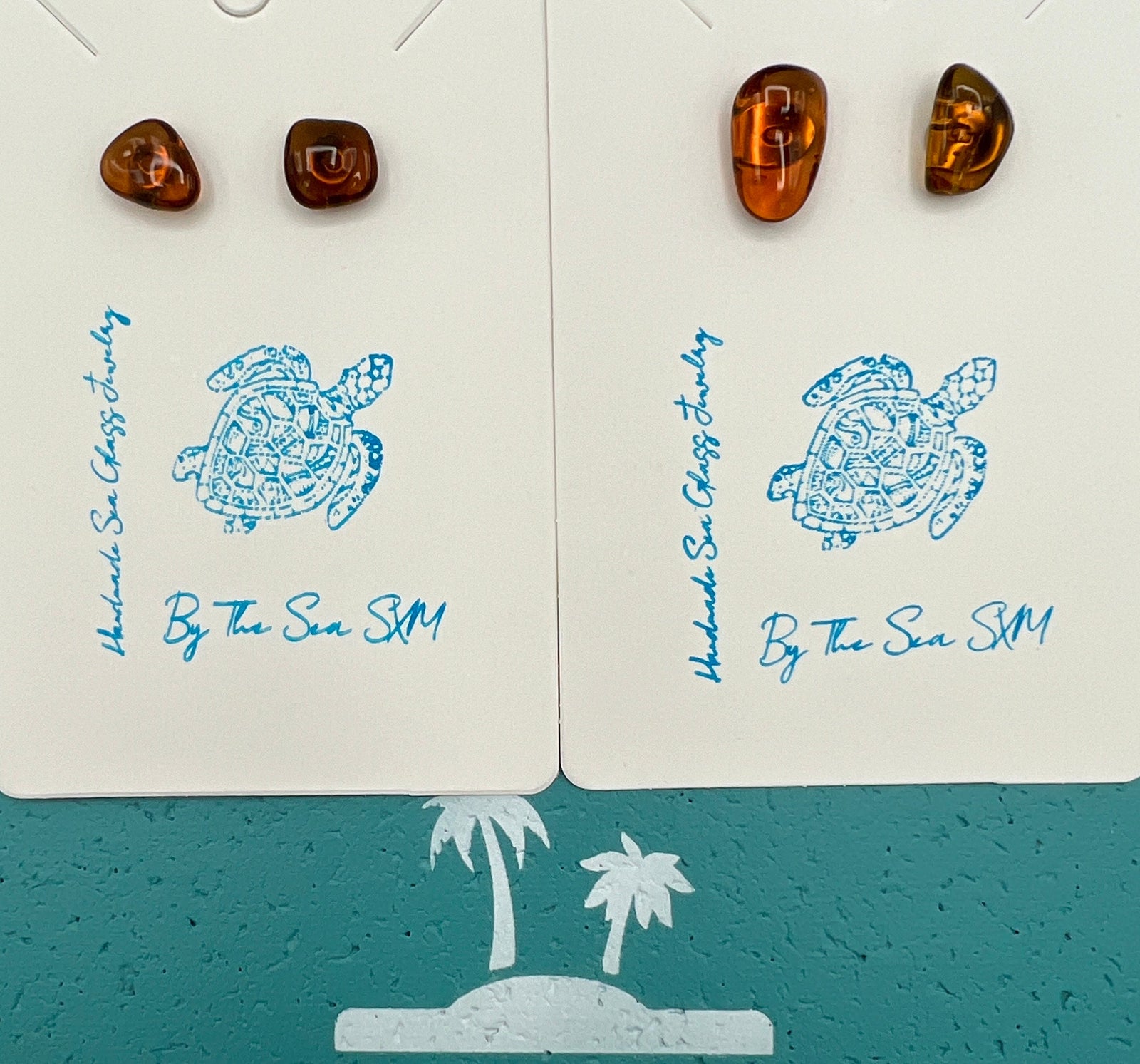 Caribbean Sea Glass & Resin Stud Earrings, Hypoallergenic Boho Jewelry