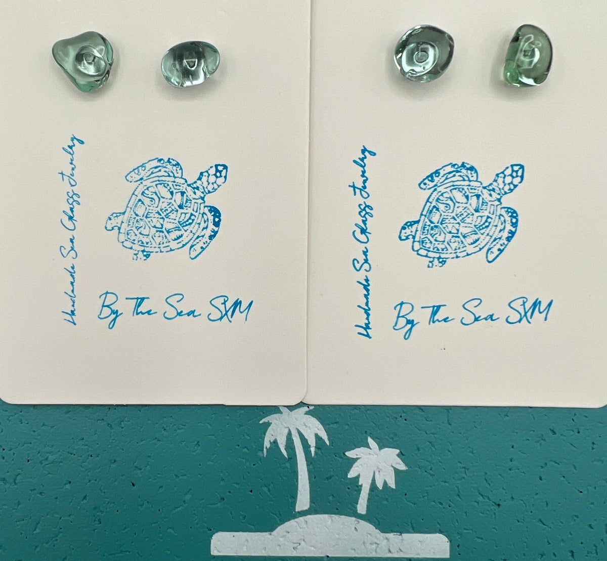 Caribbean Sea Glass & Resin Stud Earrings, Hypoallergenic Boho Jewelry