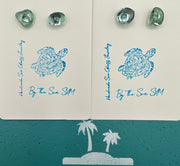 Caribbean Sea Glass & Resin Stud Earrings, Hypoallergenic Boho Jewelry