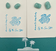 Caribbean Sea Glass & Resin Stud Earrings, Hypoallergenic Boho Jewelry