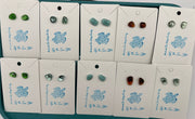 Caribbean Sea Glass & Resin Stud Earrings, Hypoallergenic Boho Jewelry