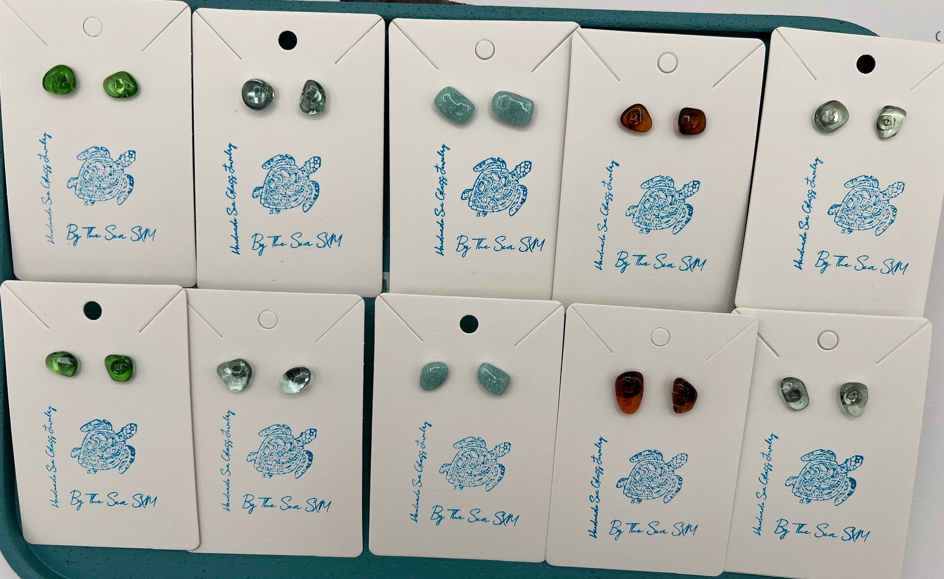 Caribbean Sea Glass & Resin Stud Earrings, Hypoallergenic Boho Jewelry