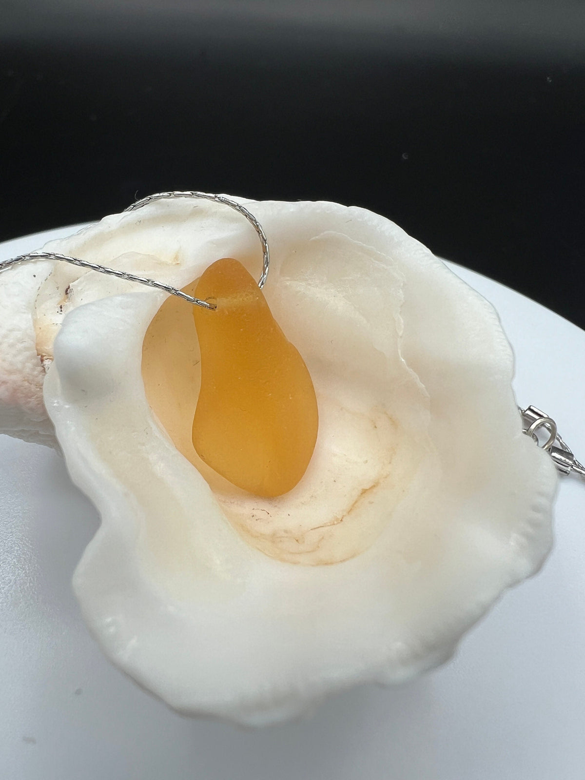 Rare Butter Yellow Sea Glass Choker, Stainless Steel Chain