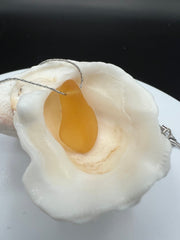 Rare Butter Yellow Sea Glass Choker, Stainless Steel Chain