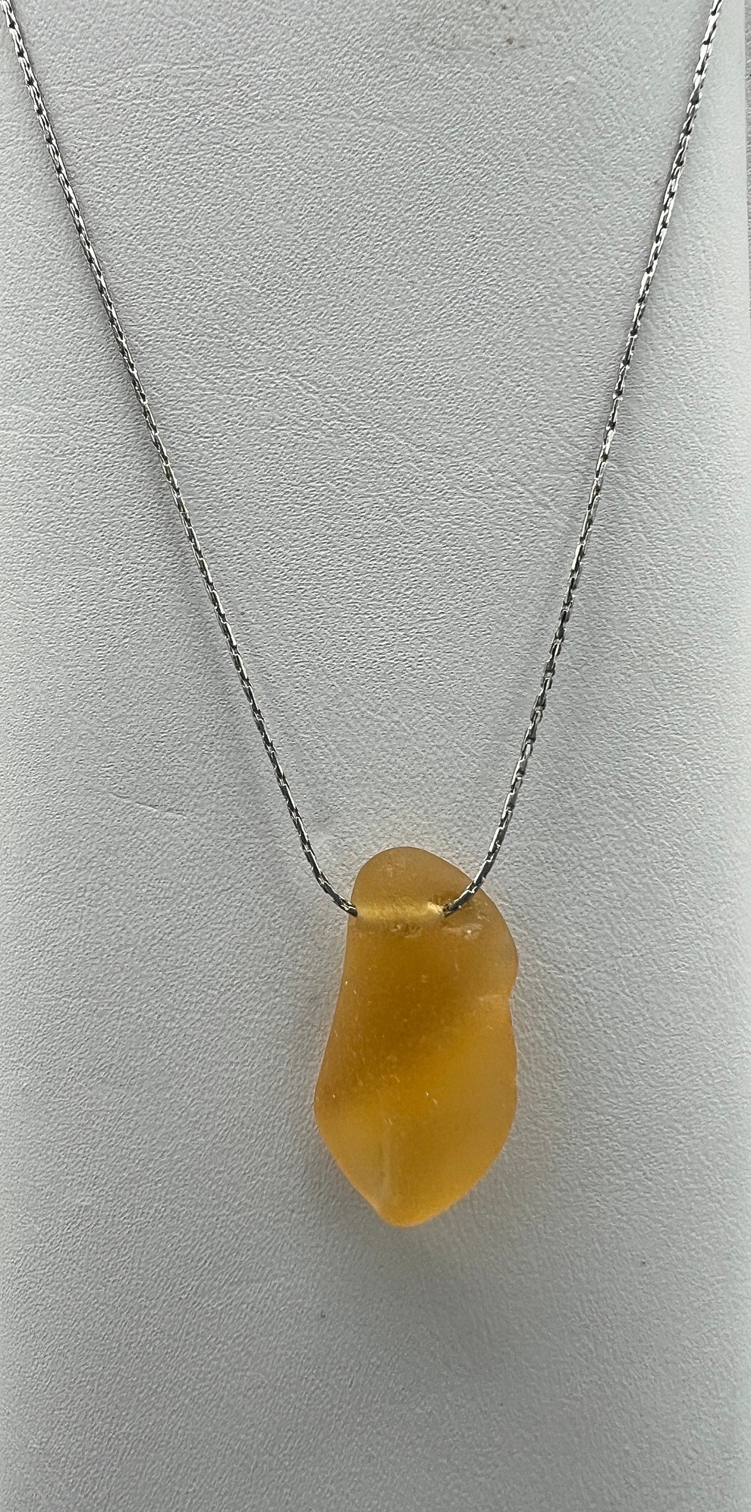 Rare Butter Yellow Sea Glass Choker, Stainless Steel Chain