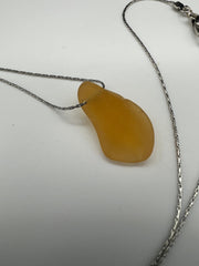 Rare Butter Yellow Sea Glass Choker, Stainless Steel Chain
