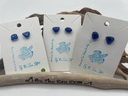 Cobalt Blue Sea Glass Stud Earrings – Caribbean Stainless Steel Posts