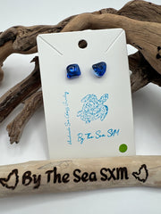 Cobalt Blue Sea Glass Stud Earrings – Caribbean Stainless Steel Posts