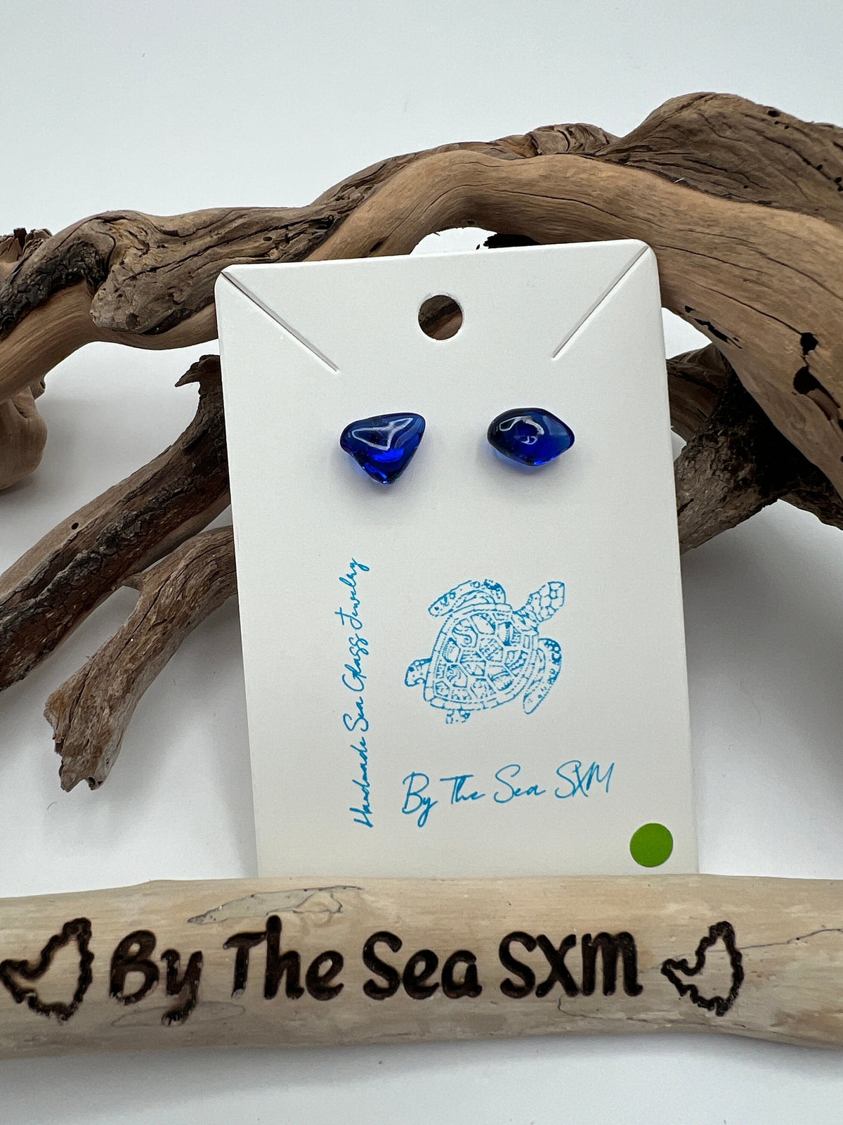 Cobalt Blue Sea Glass Stud Earrings – Caribbean Stainless Steel Posts