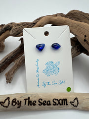 Cobalt Blue Sea Glass Stud Earrings – Caribbean Stainless Steel Posts