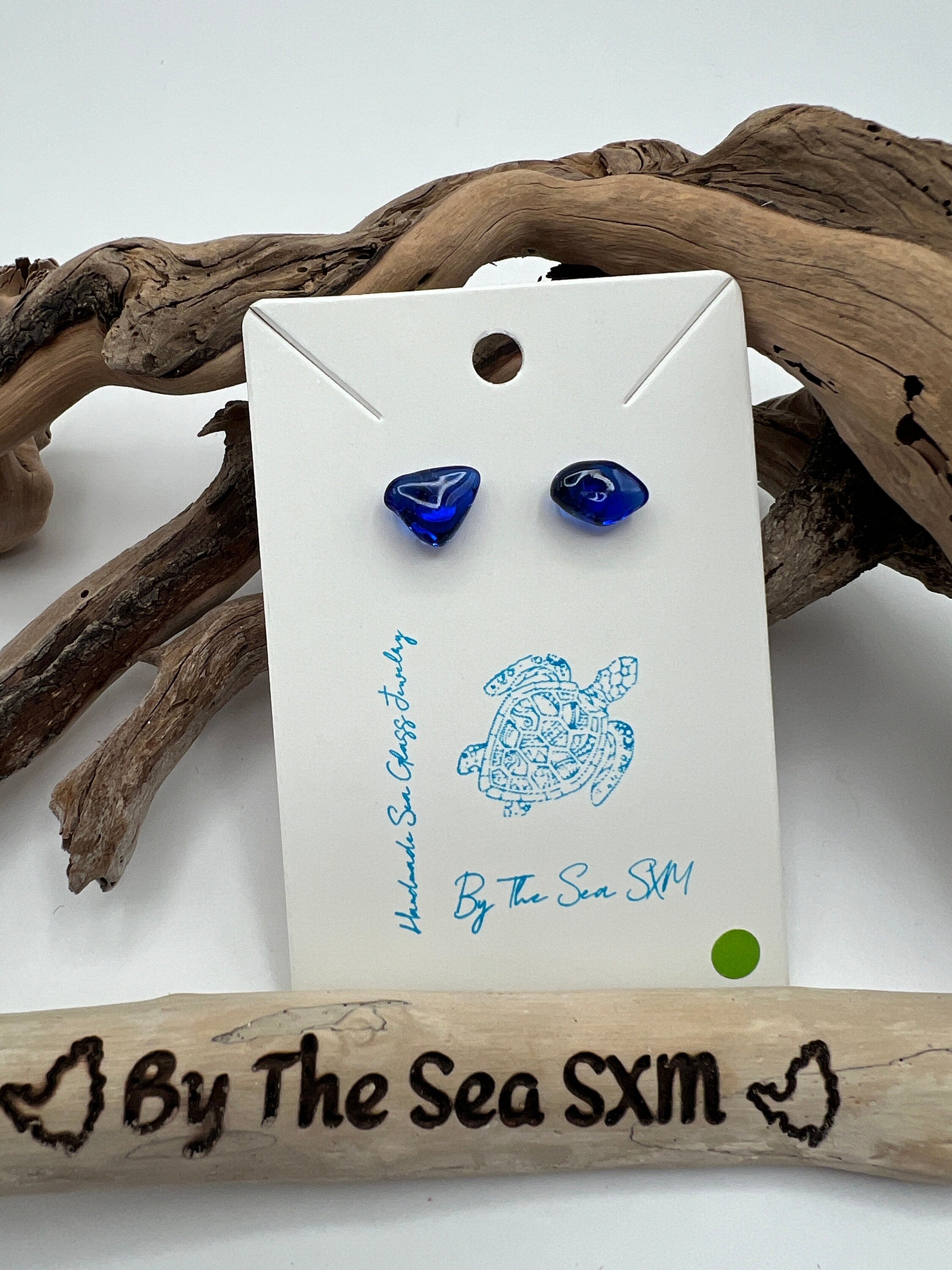Cobalt Blue Sea Glass Stud Earrings – Caribbean Stainless Steel Posts
