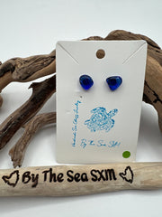 Cobalt Blue Sea Glass Stud Earrings – Caribbean Stainless Steel Posts