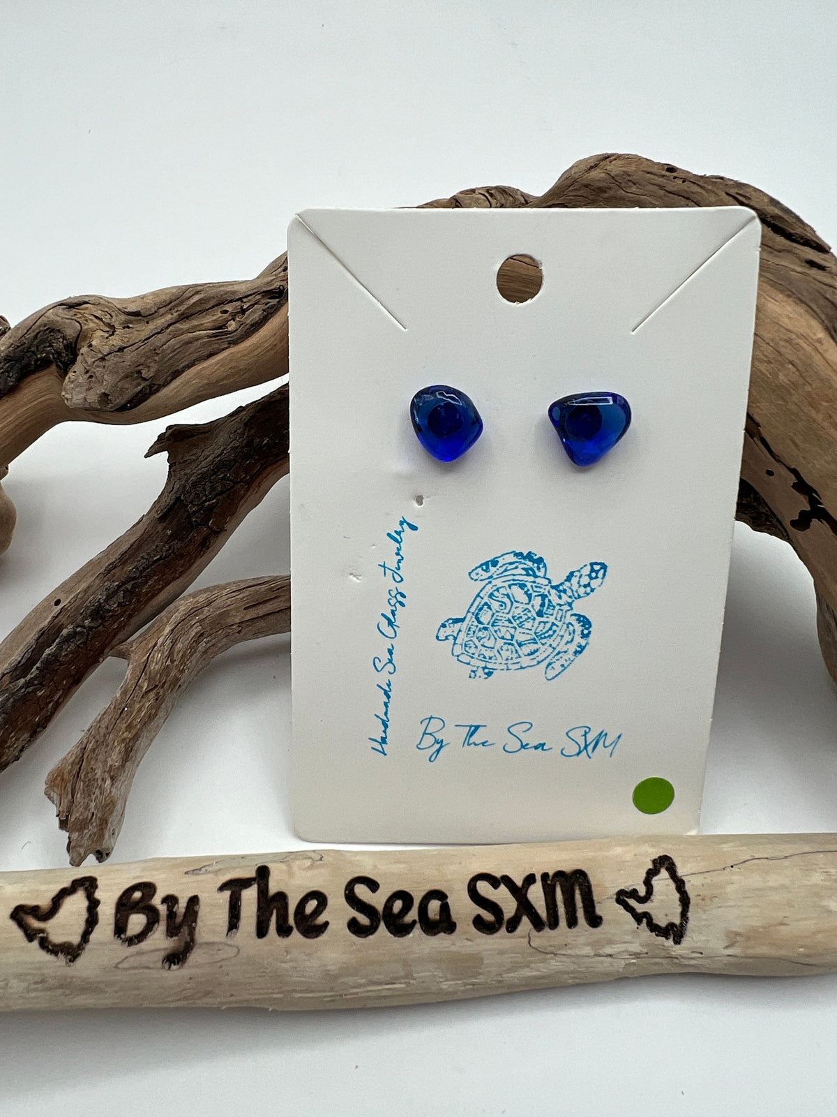 Cobalt Blue Sea Glass Stud Earrings – Caribbean Stainless Steel Posts