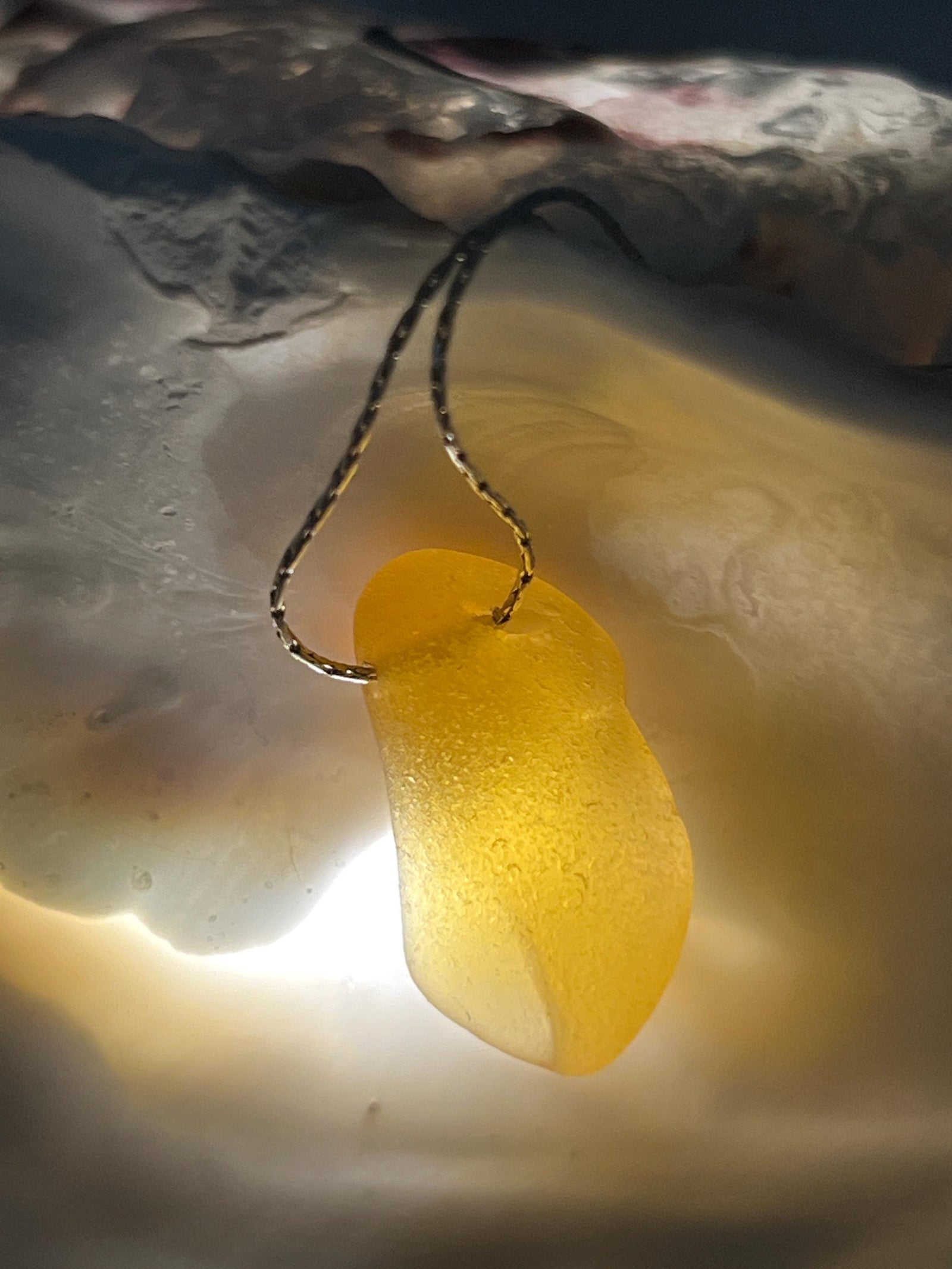 Rare Butter Yellow Sea Glass Choker, Stainless Steel Chain