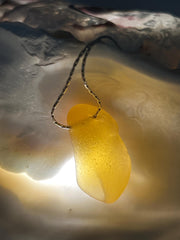 Rare Butter Yellow Sea Glass Choker, Stainless Steel Chain