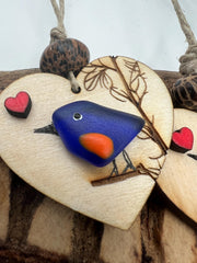 Sea Glass Bird Ornament, Coastal Christmas Ornament, Handmade Beach Decor, Bird Lover Gift