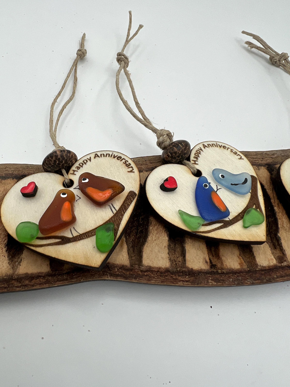 Sea Glass Love Birds Ornament – Handmade Coastal Wedding or Christmas Gift