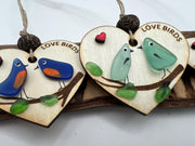 Sea Glass Love Birds Ornament – Handmade Coastal Wedding or Christmas Gift