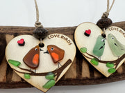 Sea Glass Love Birds Ornament – Handmade Coastal Wedding or Christmas Gift