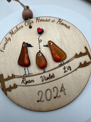Personalized Sea Glass Bird Family Tree, Laser Cut Wooden Keepsake Ornament