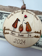 Personalized Sea Glass Bird Family Tree, Laser Cut Wooden Keepsake Ornament