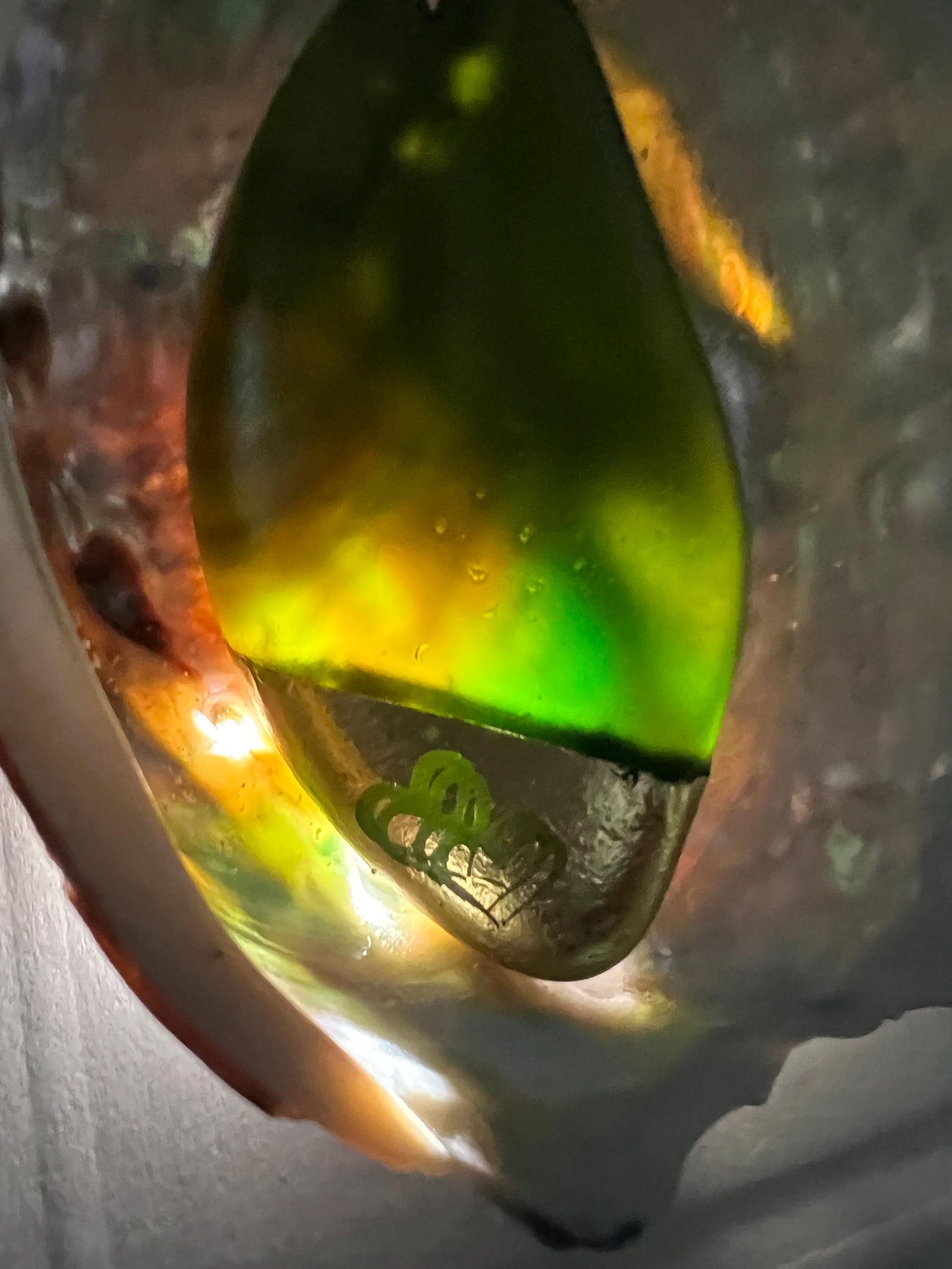 Kelly Green Sea Glass Pendant – Gold Leaf, Double Heart Necklace
