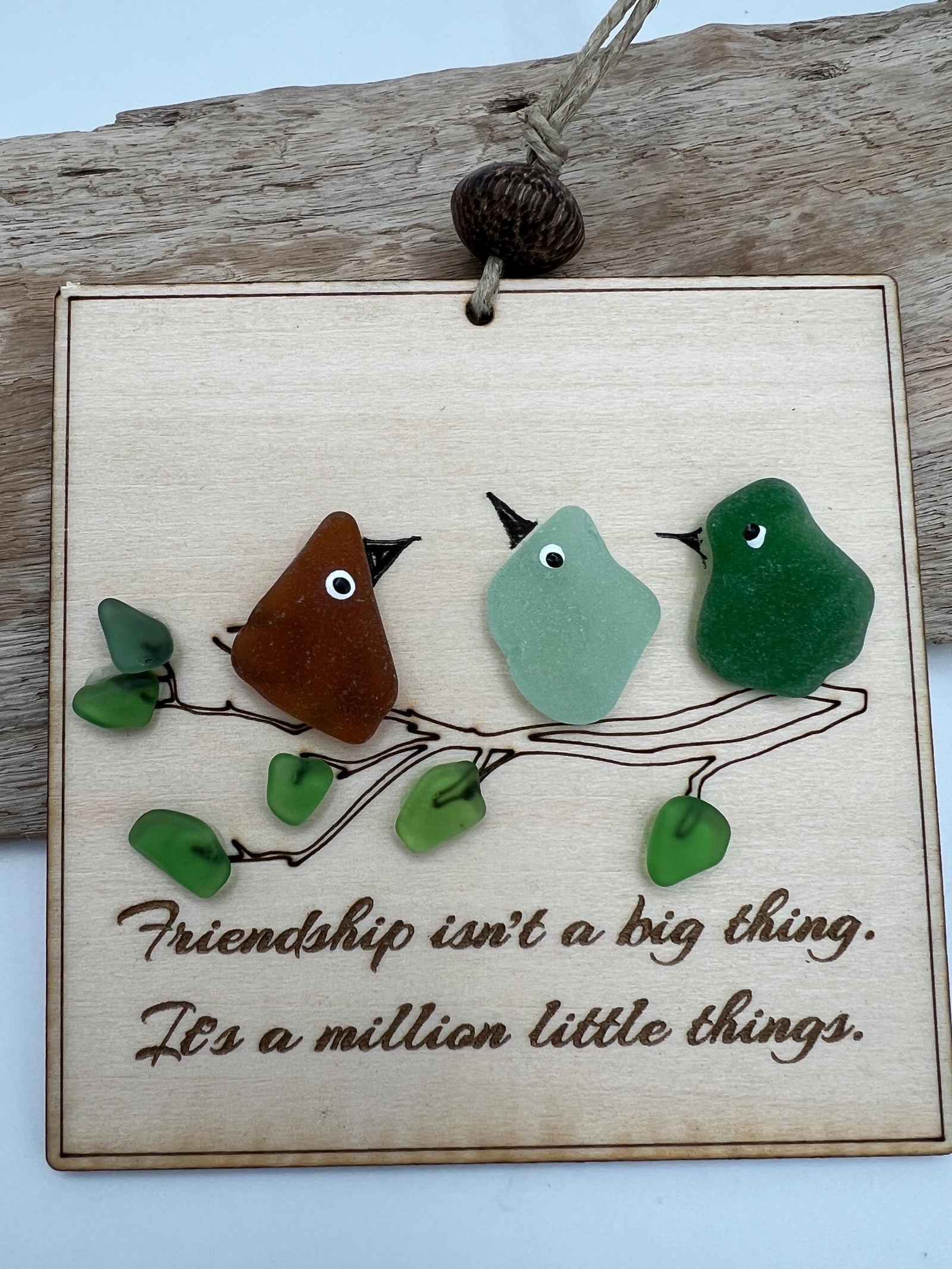 Sea Glass Bird (Christmas) Ornament – Handmade Friendship Gift, Laser Cut Wood, Personalized