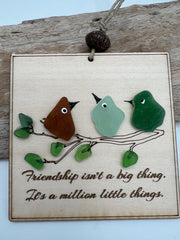 Sea Glass Bird (Christmas) Ornament – Handmade Friendship Gift, Laser Cut Wood, Personalized